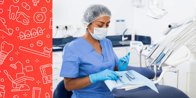 Dental Worker with Tray of Instruments